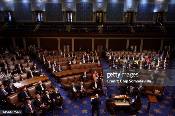 Rep.-elect Brian Mast delivers remarks in the House Chamber during the third day of elections for Speaker of the House at the U.S. Capitol Building...
