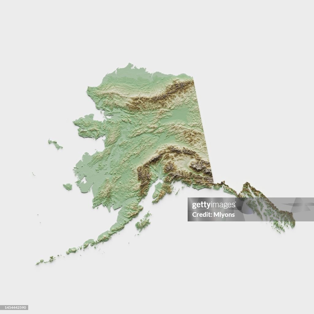 Alaska Topographic Relief Map - 3D Render