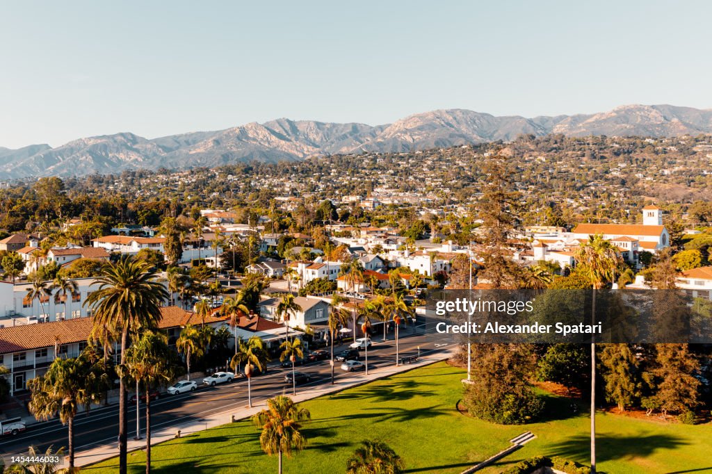 Santa Barbara skyline on a sunny day, aerial view, California, USA