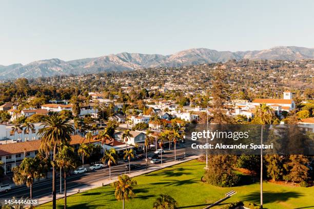 santa barbara skyline on a sunny day, aerial view, california, usa - santa california stock pictures, royalty-free photos & images