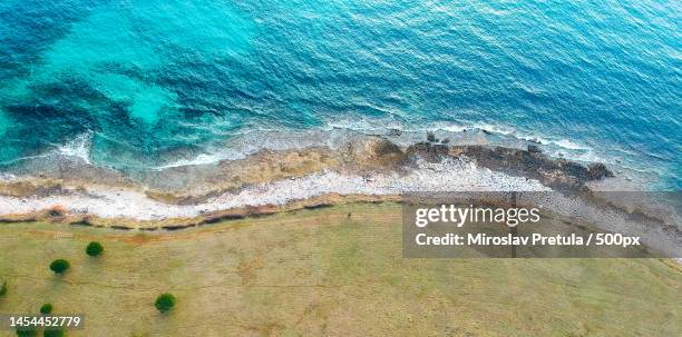 high angle view of beach,umag,croatia - umag stock pictures, royalty-free photos & images