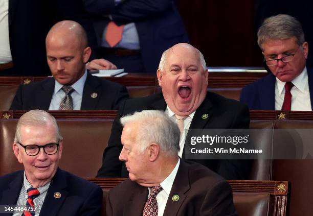 Rep.-elect Ron Estes yawns in the House Chamber during the third day of elections for Speaker of the House at the U.S. Capitol Building on January...