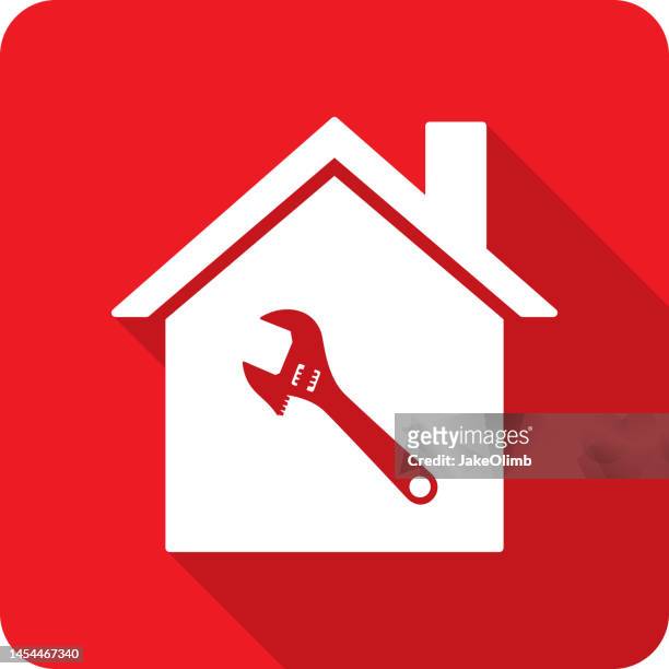 house wrench icon silhouette 2 - rebuilding stock illustrations