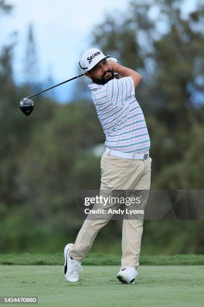 Spaun of the United States plays his shot from the fourth tee during the first round of the Sentry Tournament of Champions at Plantation Course at...