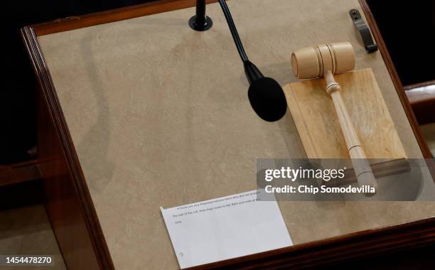 The gavel is seen in the House Chamber during the third day of elections for Speaker of the House at the U.S. Capitol Building on January 05, 2023 in...