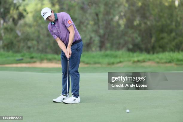 Matt Fitzpatrick of England putts on the fourth green during the first round of the Sentry Tournament of Champions at Plantation Course at Kapalua...