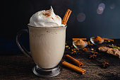 Chai Frappuccino in a Glass Mug Topped with Whipped Cream