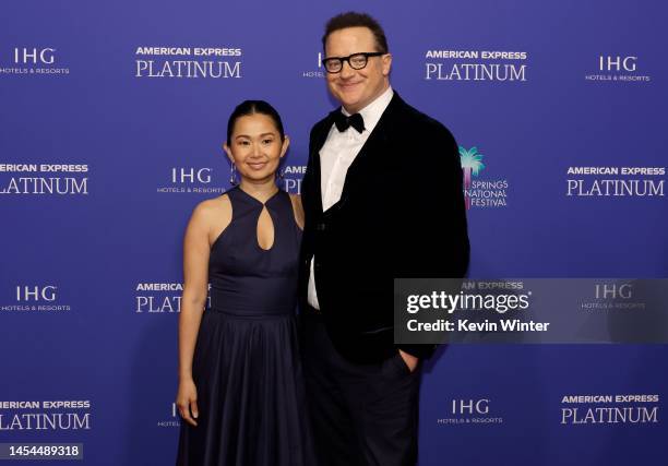 Hong Chau and Brendan Fraser attend the 2023 Palm Springs International Film Festival Awards Night Gala at Palm Springs Convention Center on January...