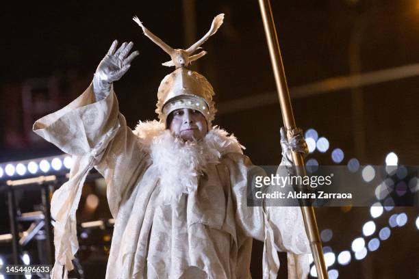 Participant attends the Three Kings Parade in Madrid on January 05, 2023 in Madrid, Spain.