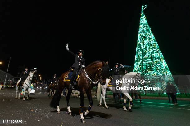 Participants attend the Three Kings Parade in Madrid on January 05, 2023 in Madrid, Spain.