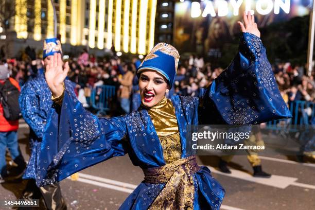 Participant attends the Three Kings Parade in Madrid on January 05, 2023 in Madrid, Spain.