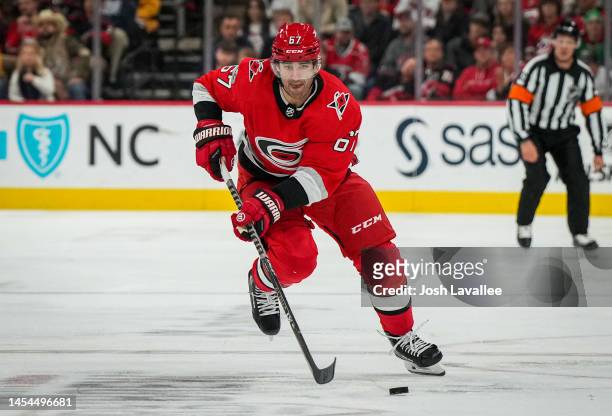 Max Pacioretty of the Carolina Hurricanes skates during the third period against the Nashville Predators at PNC Arena on January 05, 2023 in Raleigh,...