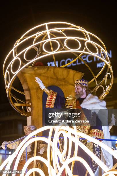 Beltran Iraburu as King Gaspar attends the Three Kings Parade in Madrid on January 05, 2023 in Madrid, Spain.