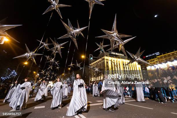 Participants attend the Three Kings Parade in Madrid on January 05, 2023 in Madrid, Spain.