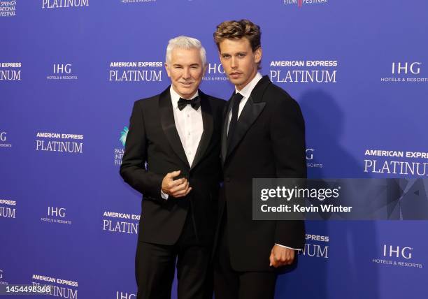 Baz Luhrmann and Austin Butler attend the 2023 Palm Springs International Film Festival Awards Night Gala at Palm Springs Convention Center on...