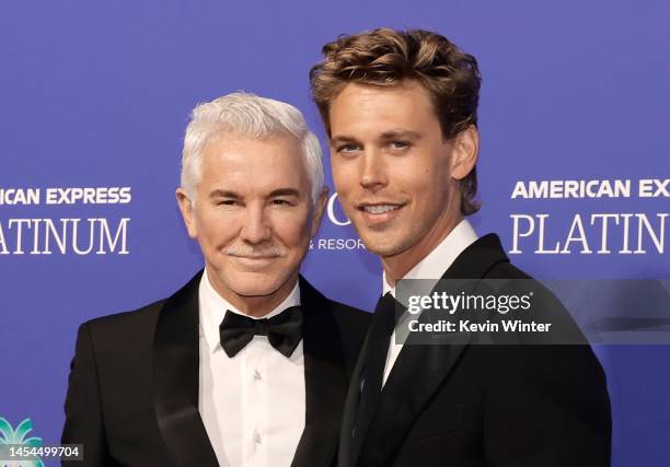 Baz Luhrmann and Austin Butler attend the 2023 Palm Springs International Film Festival Awards Night Gala at Palm Springs Convention Center on...