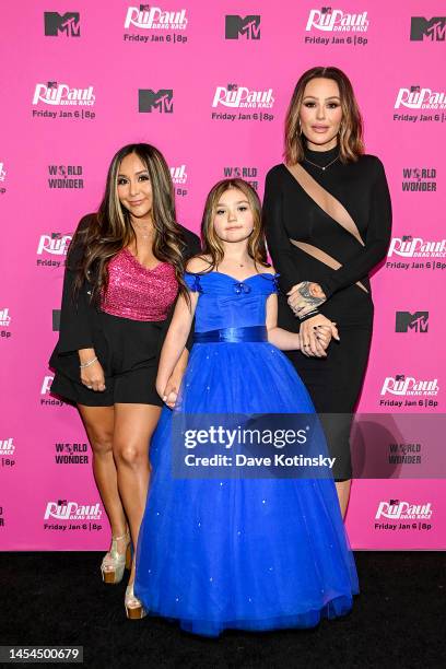 Nicole "Snooki" Polizzi, Meilani Matthews, and Jenni "JWoww" Farley attend the RuPaul's Drag Race Season 15 + MTV Premiere Screening and Red Carpet...
