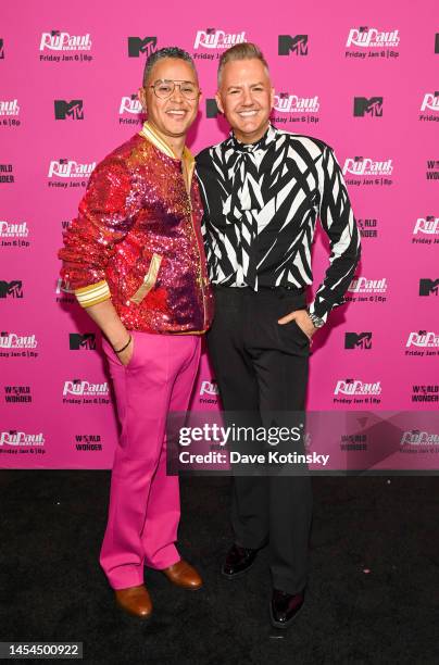 Wellinthon García and Ross Mathews attend the RuPaul's Drag Race Season 15 + MTV Premiere Screening and Red Carpet Event on January 05, 2023 in New...