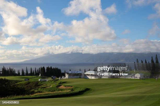 General view of the 18th hole is seen during the first round of the Sentry Tournament of Champions at Plantation Course at Kapalua Golf Club on...