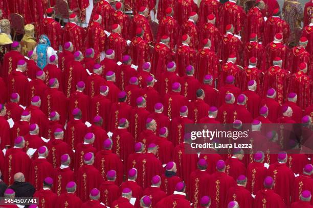 Cardinals and bishops attend the funeral ceremony for Pope Emeritus Benedict XVI at St. Peter's square on January 5, 2023 in Vatican City, Vatican....