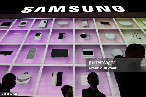 Attendees visit the Samsung booth at CES 2023 at the Las Vegas Convention Center on January 05, 2023 in Las Vegas, Nevada. CES, the world's largest...