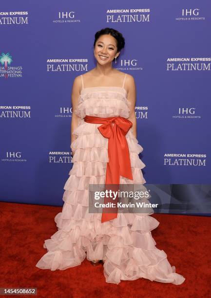 Stephanie Hsu attends the 2023 Palm Springs International Film Festival Awards Night Gala at Palm Springs Convention Center on January 05, 2023 in...