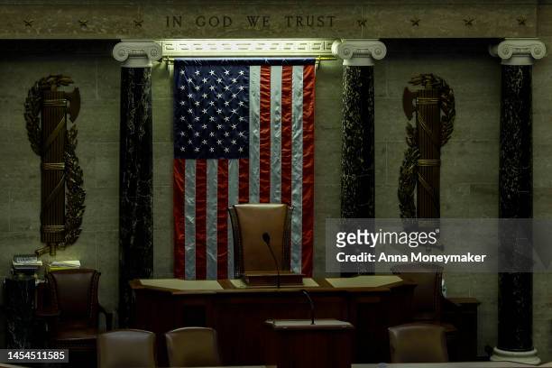 The Speaker's Chair sits empty in the House Chambers after the House of Representatives voted to adjourn on the third day of elections for Speaker of...