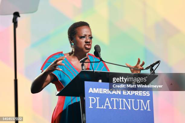 Viola Davis accepts the Chairman’s Award onstage during the 34th Annual Palm Springs International Film Awards at Palm Springs Convention Center on...