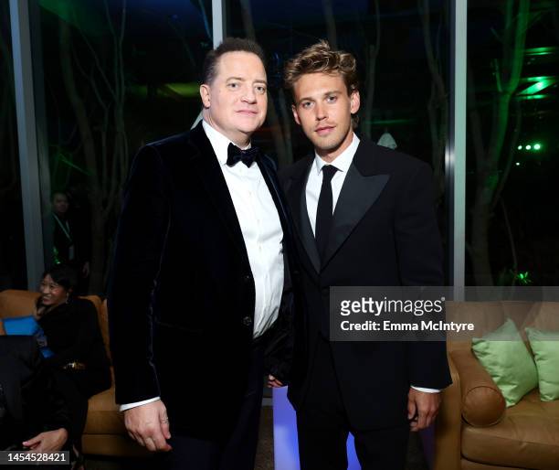 Brendan Fraser and Austin Butler attend the 34th Annual Palm Springs International Film Awards After Party at Palm Springs Convention Center on...
