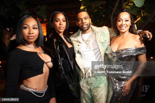 Caresha Brownlee, Kelly Rowland, Mario and La La Anthony attend the BMF Season 2 Los Angeles Premiere Event on January 05, 2023 in Los Angeles,...