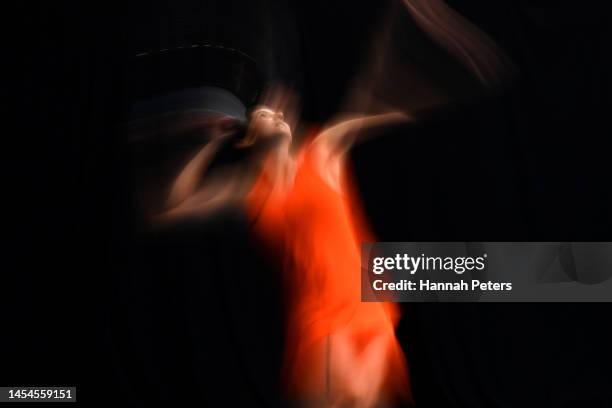 Rebeka Masarova of Spain serves during her quarter final match against Karolina Muchova of Czech Republic during day five of the 2023 ASB Classic...