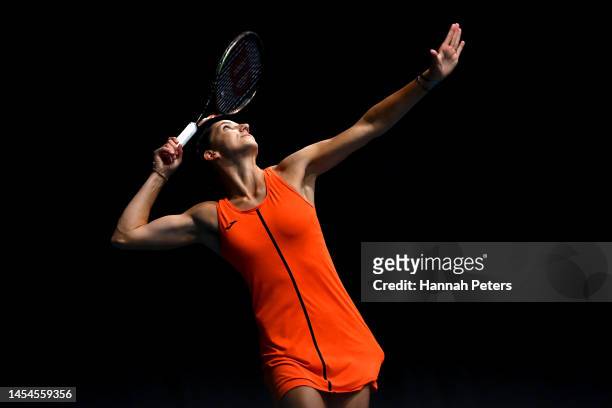 Rebeka Masarova of Spain serves during her quarter final match against Karolina Muchova of Czech Republic during day five of the 2023 ASB Classic...