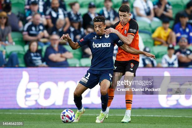 Ben Folami of the Victory in action during the round 11 A-League Men's match between Melbourne Victory and Brisbane Roar at AAMI Park, on January 06...