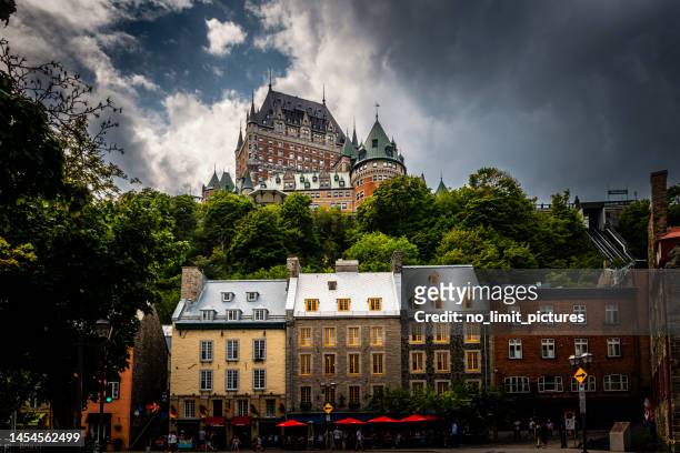 view to chateau frontenac at québec city in canada - chateau frontenac hotel stock pictures, royalty-free photos & images