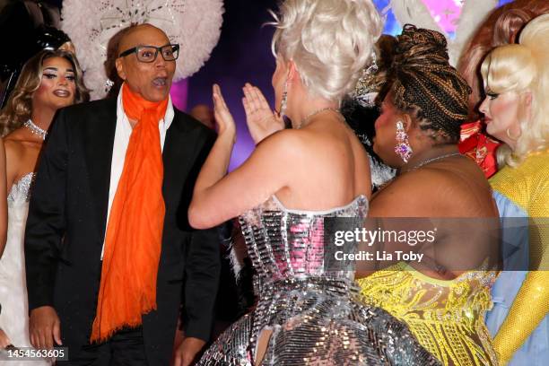 RuPaul speaks with other Drag Queens during the official opening ceremony of RuPaul’s DragCon UK at ExCel on January 06, 2023 in London, England.