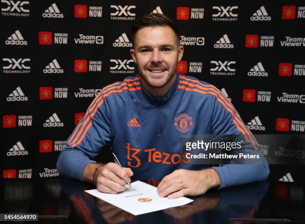 Jack Butland of Manchester United poses after signing for the club at Carrington Training Ground on January 05, 2023 in Manchester, England.