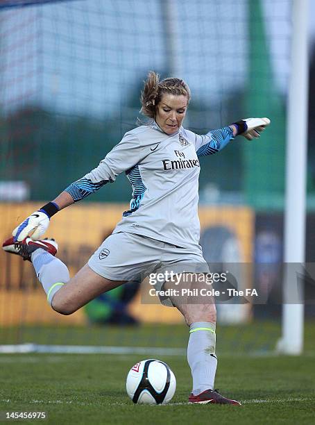 Emma Byrne of Arsenal Ladies in action during the FA Women's Super League match between Bristol Academy Women's FC and Arsenal Ladies FC at Stoke...