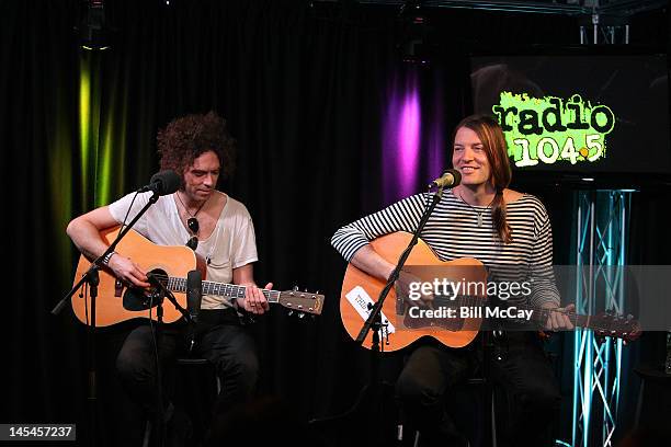 Brent DeBoer and Courtney Taylor-Taylor from the band The Dandy Warhols perform at Radio Station 104.5 iHeartRadio Performance Theater May 30, 2012...