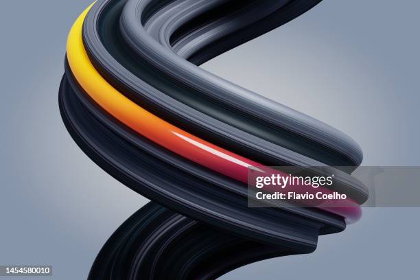 living fluid tube intertwined with an spinning surface - entrelacement photos et images de collection