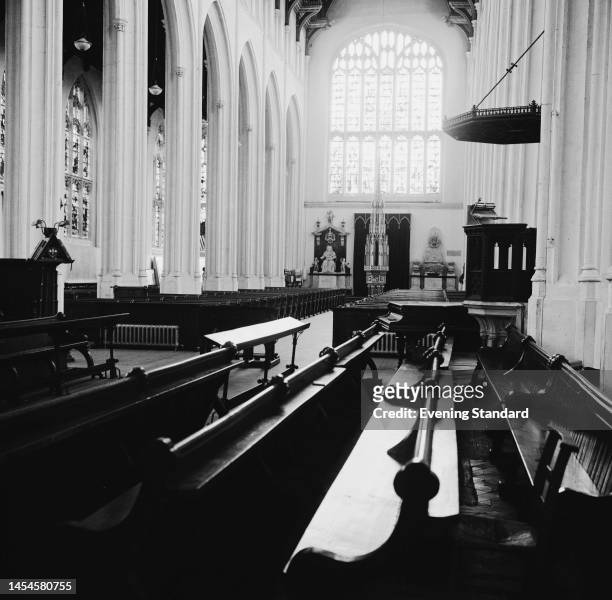 Interior of St Edmundsbury Cathedral in Bury St Edmunds, Suffolk, on July 21st, 1961.