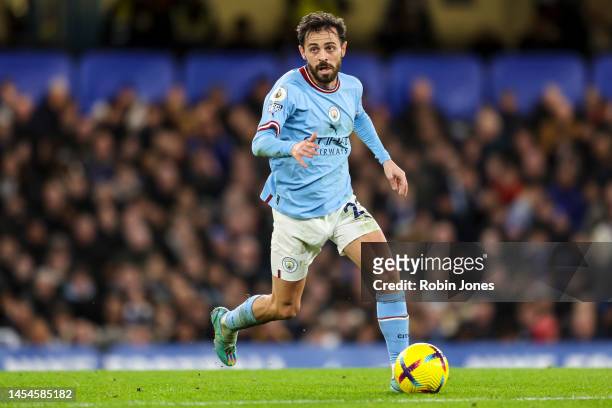 Bernado Silva of Manchester City during the Premier League match between Chelsea FC and Manchester City at Stamford Bridge on January 05, 2023 in...