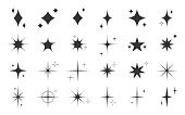 Star sparkle template stamp black silhouette set