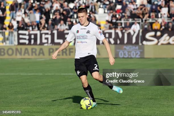 Emil Holm of Spezia Calcio in action during the Serie A match between Spezia Calcio and Atalanta BC at Stadio Alberto Picco on January 04, 2023 in La...