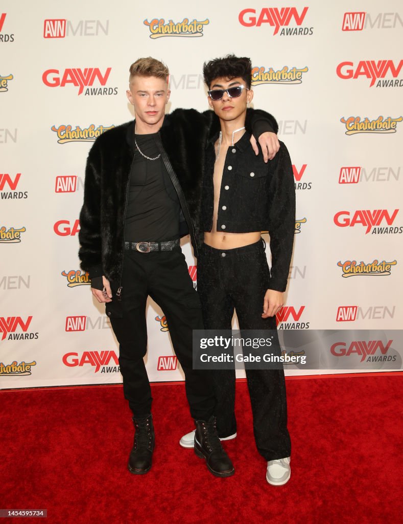 Harley Xavier and Luca Ambrose attend the 2023 GayVN Awards show at