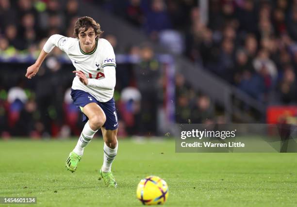 Bryan Gil of Tottenham Hotspur controls the ball during the Premier League match between Crystal Palace and Tottenham Hotspur at Selhurst Park on...