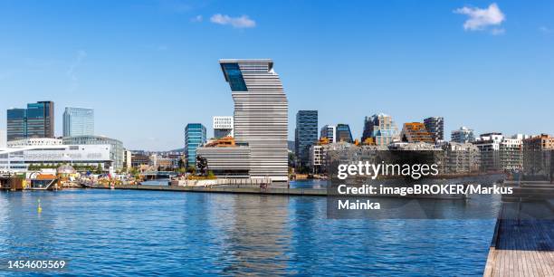 oslo skyline modern city architecture building in new bjoervika district with munch museum panorama in oslo, norway - edvard munch stock pictures, royalty-free photos & images