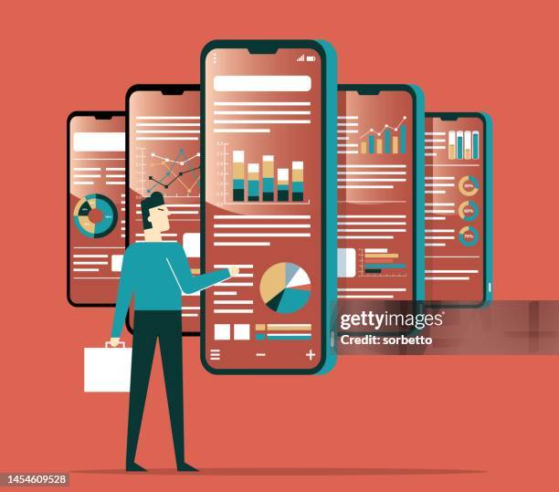 analysis and statistic online services - businessman - paperless statement stock illustrations