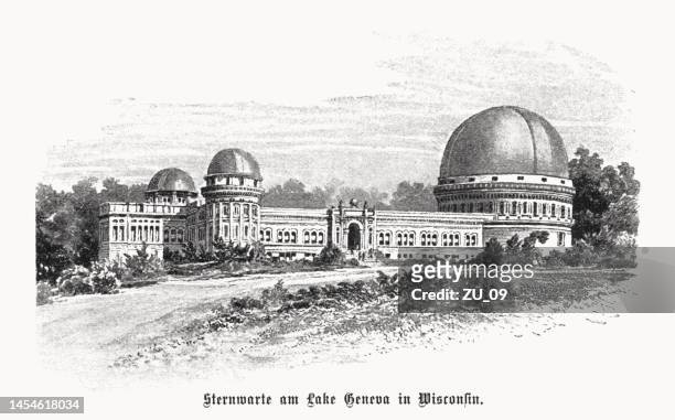 yerkes observatory, williams bay, wisconsin, usa, halbtondruck, veröffentlicht 1899 - observatory stock-grafiken, -clipart, -cartoons und -symbole
