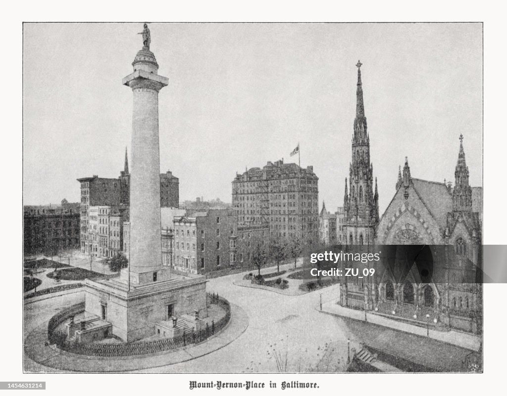 Mount Vernon Place, Baltimore, Maryland, USA, halftone print, published 1899