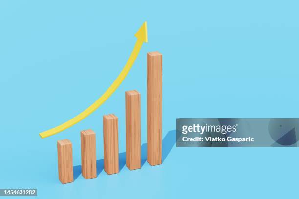 growth chart with arrow pointing up with copy space - dachbalken stock-fotos und bilder